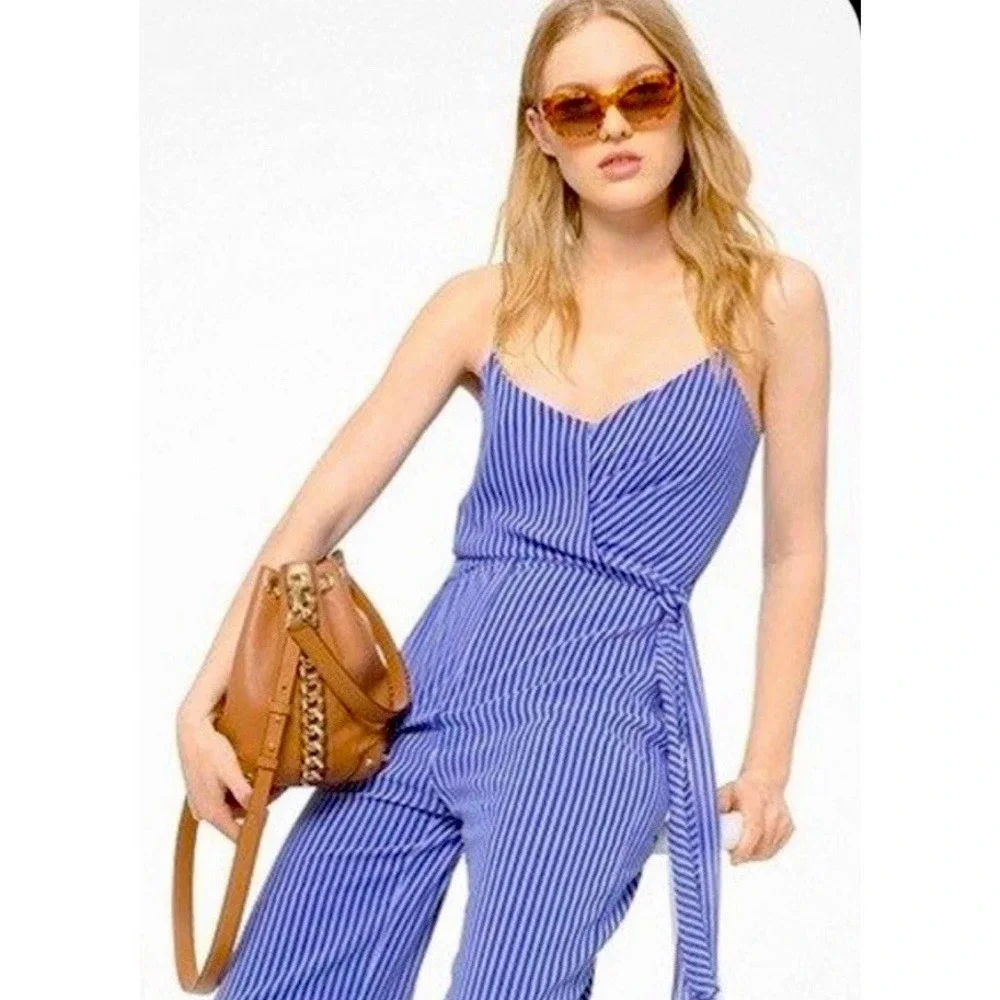 NWT Michael Kors Twilight‎ Blue Striped Sleeveless Jumpsuit Elegance Women's S